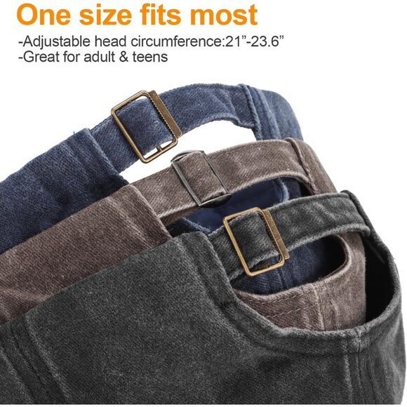 Men's Brown Blue Gray 3 Pack Plain Cotton Retro Adjustable Baseball Hat Cap - Picture 4 of 7